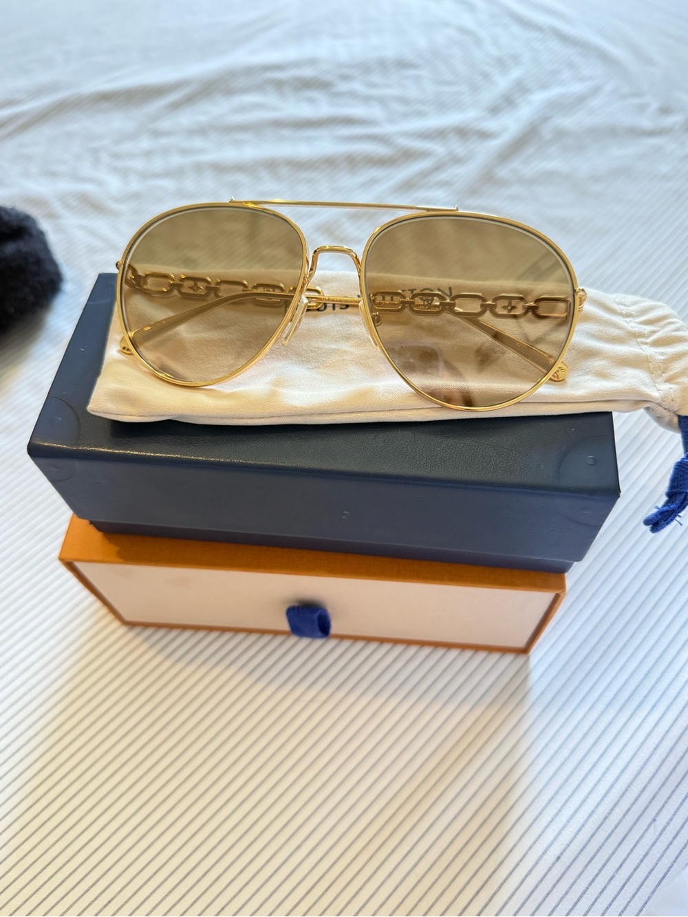 Louis Vuitton Gold Aviator Sunglasses with Chain-Link Temples